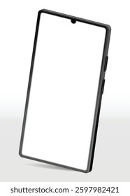 Realistic smartphone mockup. Mobile phone vector with isolated on white background. Device front view. 3D mobile phone with shadow. Realistic, high quality smart phone mockup for ui ux presentation.
