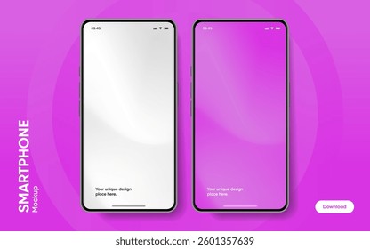 Realistic smartphone mockup. Mobile phone vector with isolated on white background. Device front view. 3D mobile phone with shadow. Realistic, high quality smart phone mockup for ui ux presentation.