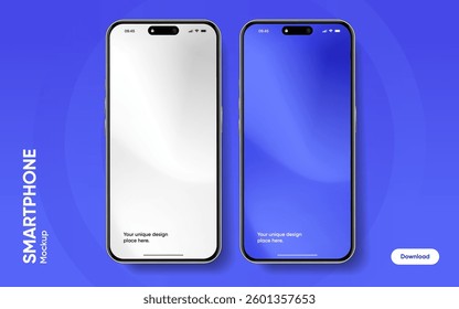 Realistic smartphone mockup. Mobile phone vector with isolated on white background. Device front view. 3D mobile phone with shadow. Realistic, high quality smart phone mockup for ui ux presentation.