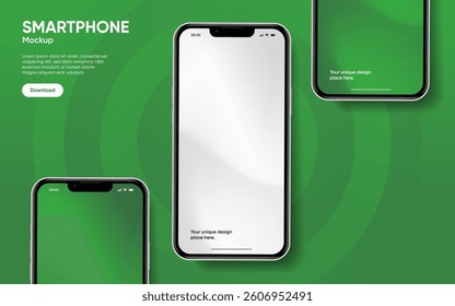 Realistic smartphone mockup. Mobile phone vector with isolated on white background. Device front view. 3D mobile phone with shadow. Realistic, high quality smart phone mockup for ui ux presentation.