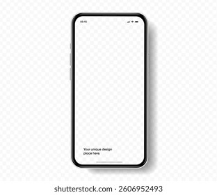Realistic smartphone mockup. Mobile phone vector with isolated on white background. Device front view. 3D mobile phone with shadow. Realistic, high quality smart phone mockup for ui ux presentation.