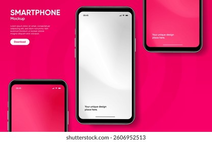 Realistic smartphone mockup. Mobile phone vector with isolated on white background. Device front view. 3D mobile phone with shadow. Realistic, high quality smart phone mockup for ui ux presentation.