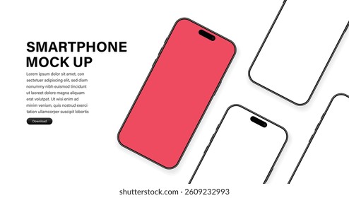 Realistic smartphone mockup. Mobile phone vector with isolated on white background. Device front view. 3D mobile phone with shadow. Realistic, high quality smart phone mockup for ui ux presentation.