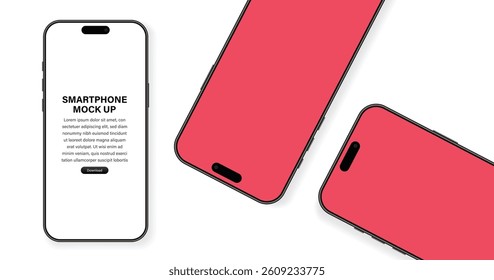 Realistic smartphone mockup. Mobile phone vector with isolated on white background. Device front view. 3D mobile phone with shadow. Realistic, high quality smart phone mockup for ui ux presentation.