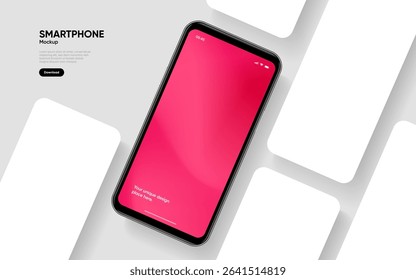 Realistic smartphone mockup. Mobile phone vector with isolated on white background. Device front view. 3D mobile phone with shadow. Realistic, high quality smart phone mockup for ui ux presentation.