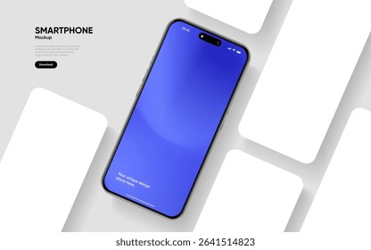 Realistic smartphone mockup. Mobile phone vector with isolated on white background. Device front view. 3D mobile phone with shadow. Realistic, high quality smart phone mockup for ui ux presentation.