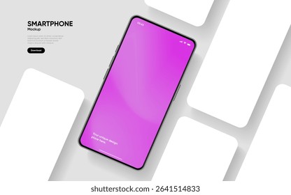 Realistic smartphone mockup. Mobile phone vector with isolated on white background. Device front view. 3D mobile phone with shadow. Realistic, high quality smart phone mockup for ui ux presentation.