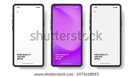 Realistic smartphone mockup. Mobile phone vector with isolated on white background. Device front view. 3D mobile phone with shadow. Realistic, high quality smart phone mockup for ui ux presentation.