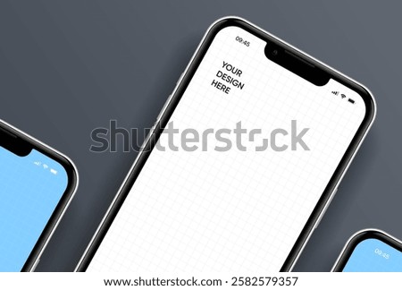 Realistic smartphone mockup. Mobile phone vector with isolated on white background. Device front view. 3D mobile phone with shadow. Realistic, high quality smart phone mockup for ui ux presentation.