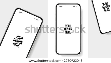 Realistic smartphone mockup. Mobile phone vector with isolated on white background. Device front view. 3D mobile phone with shadow. Realistic, high quality smart phone mockup for ui ux presentation.