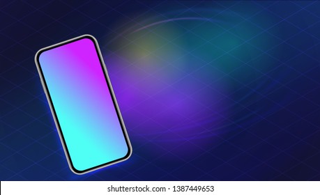 Realistic smartphone mockup on abstract blurred background. Template design for banner, poster, digital advertising, social media marketing, online shopping on mobile phone. Flat vector illustration