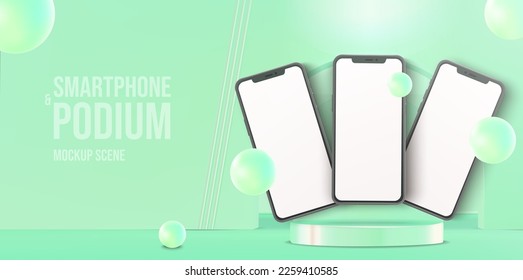 Realistic smartphone mockup with a podium scene