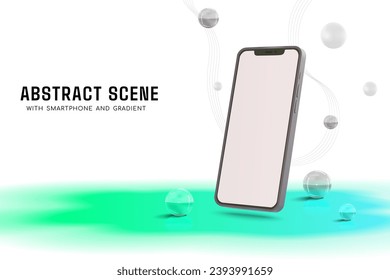 Escena de imitación de smartphones realista con bolas de vidrio 3D y vector gradiente