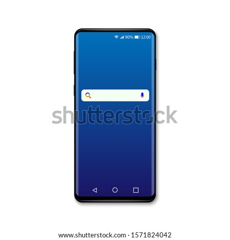Realistic smartphone mockup with search bar, search engine