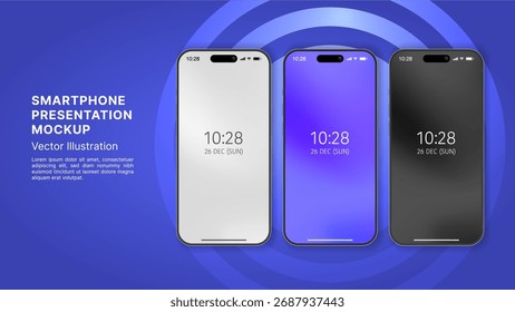 Realistic Smartphone Mockup Set – 3D Mobile Phone Vector Front View for UI UX Presentation, Ideal for Banner, Apps, Promotion Cover and Advertisement