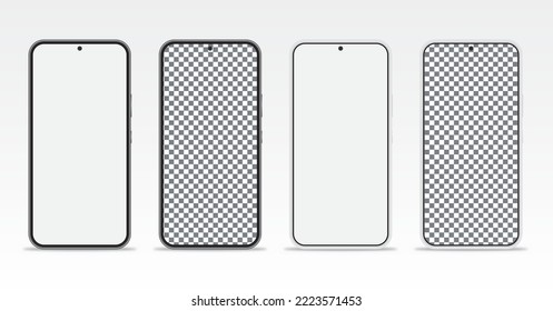 Realistic Smartphone mockup set, blank and transparent screen, phone mockup, Cellphone display front view mock up