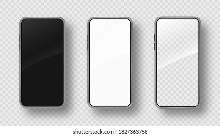 Realistic smartphone mockup set. Cellphone frame with blank display. Isolated vector illustration