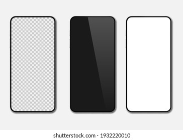 Realistic smartphone mockup set. Cellphone display front view mock up. Vector illustration. Eps 10.