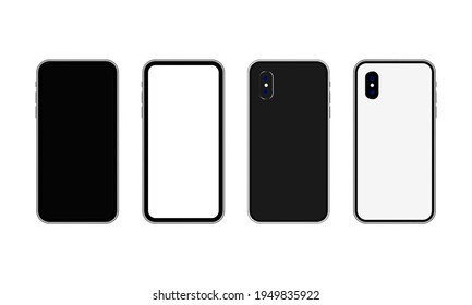 Realistic smartphone mockup set. Cellphone frame with blank display isolated templates. Mobile device concept. Vector EPS 10. Isolated on white background.