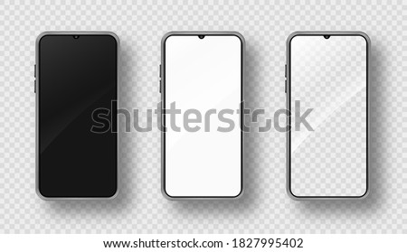 Realistic smartphone mockup set. Cellphone frame with blank display. Isolated vector illustration