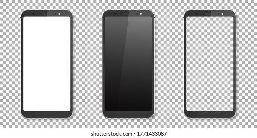 Un juego de simulación de smartphone realista. La broma de Smartphone aislada en fondo transparente. Vector de mordaza aislado. Diseño de plantilla. Ilustración vectorial realista.