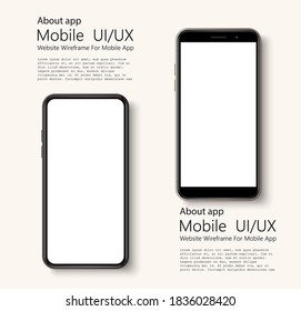 Realistic smartphone mockup set. Mobile phone blank, white screen design. Modern digital device template. Vector mobile set device concept. Detailed Mockup Smartphone. Top view