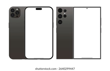 Realistic Smartphone Mockup Set. Modern Dual Phone Design with Transparent Background, Isolated Front and Back View