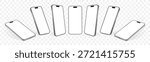 Realistic Smartphone Mockup Set in Multiple Angles – Blank Screen Mobile Phone Templates, Front and Perspective Views, Modern Device Vector Isolated on Transparent Background