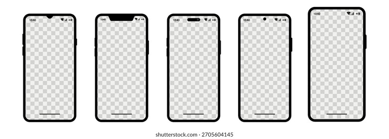 Conjunto de maqueta de teléfono inteligente realista. Vector de colección de maqueta de pantalla de teléfono inteligente con pantalla en blanco aislado sobre fondo blanco