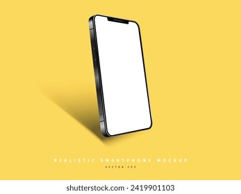 Realistic smartphone mockup with shadow and yellow background. 3D vector mockup illustration. Elegant and futuristic smartphone mockup illustration.