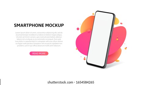 Realistic smartphone mockup template. Template of cell phone with blank display isolated on white background. 3d side view on mobile device concept. Vector illustration.