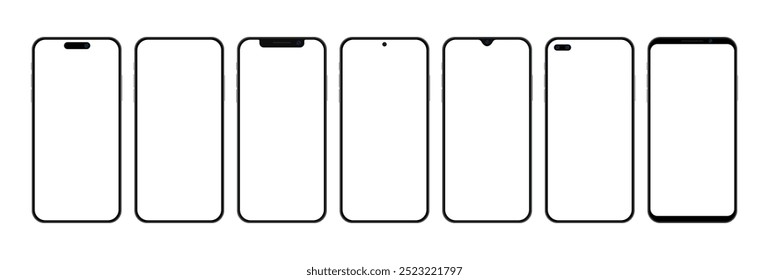 Realistisches Smartphone-Mockup-Template mit Tasten. Moderne Mobiltelefongeräte mit leerem Bildschirm für die Gestaltung von Benutzerschnittstellen. Vektorgrafik
