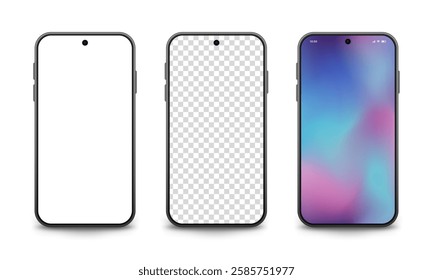 Realistic smartphone mockup, vector illustration. Mobile phone front view isolated on white background.