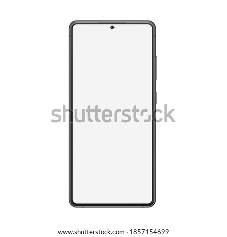 Realistic smartphone mockup vector illustration. Phone frame with blank display template with small face camera, frameless cellphone device digital screen front view isolated on white background