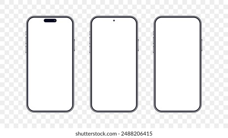 Realistic Smartphone Mockup Vectors with Empty Screens for Website and App Design Templates. Vector.