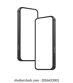 Realistic smartphone mockup white screen, 3d Phone mockup different angles. Vector illustration