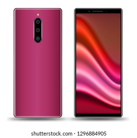 Realistic smartphone mockups front back on white background. Stock vector illustration for printing, web element, Game demo and application mockup and  easy place demo into screen.