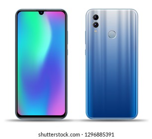 Realistic smartphone mockups front back on white background. Stock vector illustration for printing, web element, Game demo and application mockup and  easy place demo into screen.