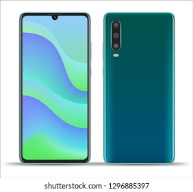 Realistic smartphone mockups front back on white background. Stock vector illustration for printing, web element, Game demo and application mockup and  easy place demo into screen.