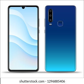 Realistic smartphone mockups front back on white background. Stock vector illustration for printing, web element, Game demo and application mockup and  easy place demo into screen.