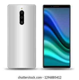 Realistic smartphone mockups front back on white background. Stock vector illustration for printing, web element, Game demo and application mockup and  easy place demo into screen.