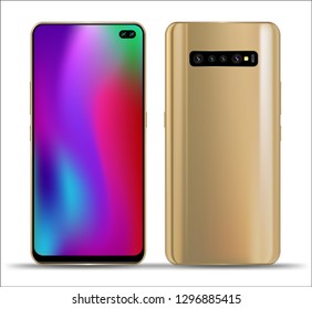 Realistic smartphone mockups front back on white background. Stock vector illustration for printing, web element, Game demo and application mockup and  easy place demo into screen.