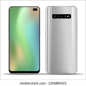 Realistic smartphone mockups front back on white background. Stock vector illustration for printing, web element, Game demo and application mockup and  easy place demo into screen.