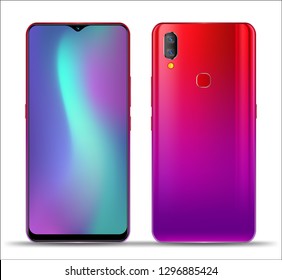 Realistic smartphone mockups front back on white background. Stock vector illustration for printing, web element, Game demo and application mockup and  easy place demo into screen.