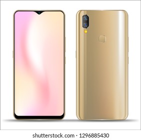 Realistic smartphone mockups front back on white background. Stock vector illustration for printing, web element, Game demo and application mockup and  easy place demo into screen.