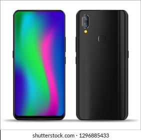 Realistic smartphone mockups front back on white background. Stock vector illustration for printing, web element, Game demo and application mockup and  easy place demo into screen.