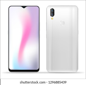 Realistic smartphone mockups front back on white background. Stock vector illustration for printing, web element, Game demo and application mockup and  easy place demo into screen.