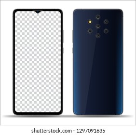 Realistic smartphone mockups front back on white background. Stock vector illustration for printing, web element, Game demo and application mockup and  easy place demo into screen.