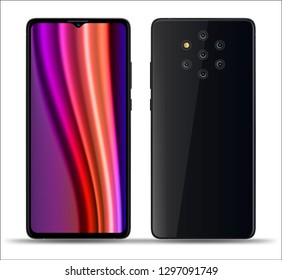 Realistic smartphone mockups front back on white background. Stock vector illustration for printing, web element, Game demo and application mockup and  easy place demo into screen.