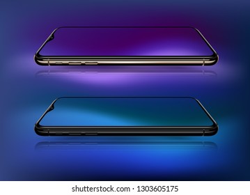 Realistic smartphone mockups gold black perspective view. Stock vector illustration web element, Game demo and application mockup and  easy place demo into screen.